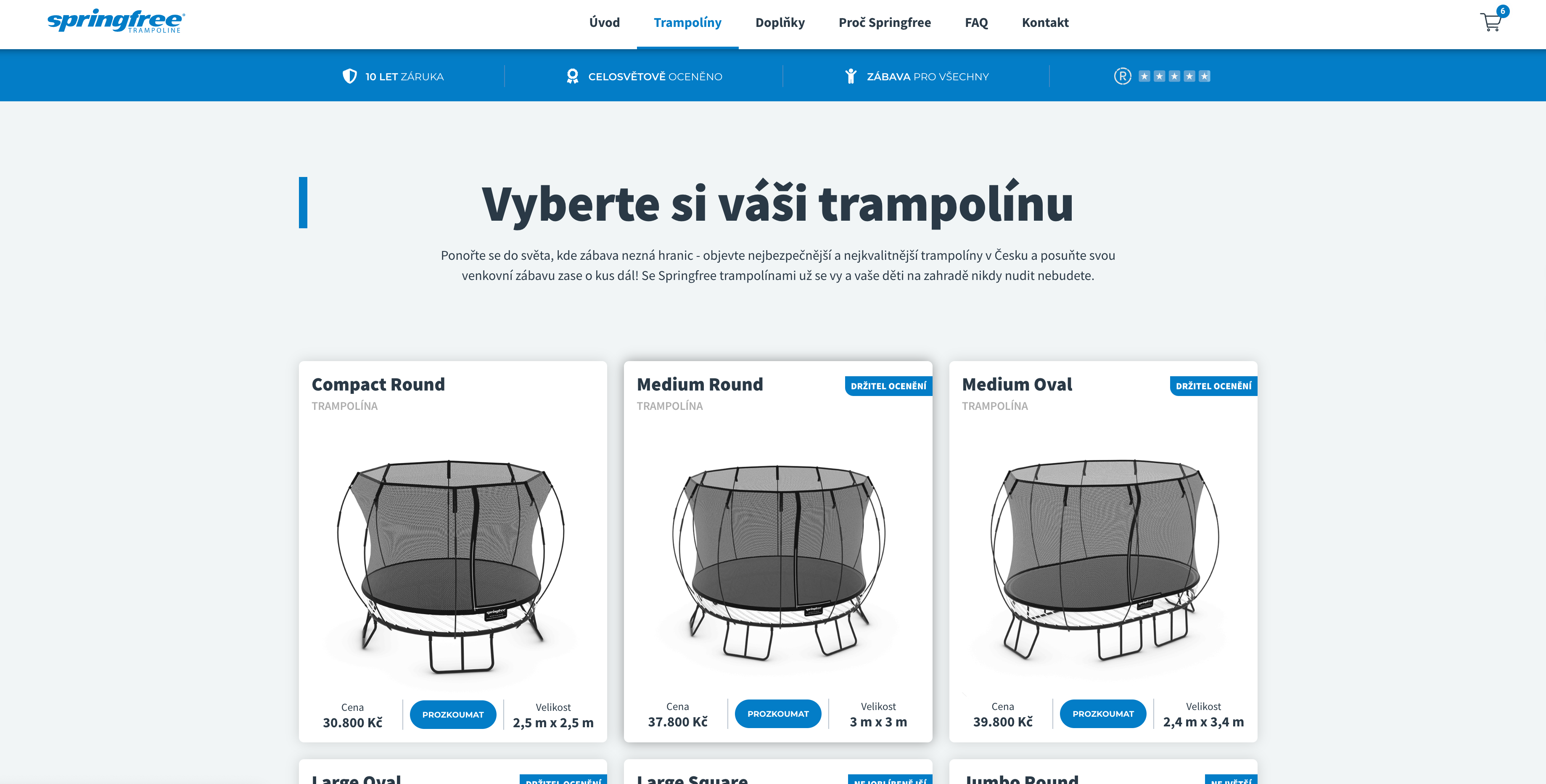 Stránka produktů Springfree trampolín